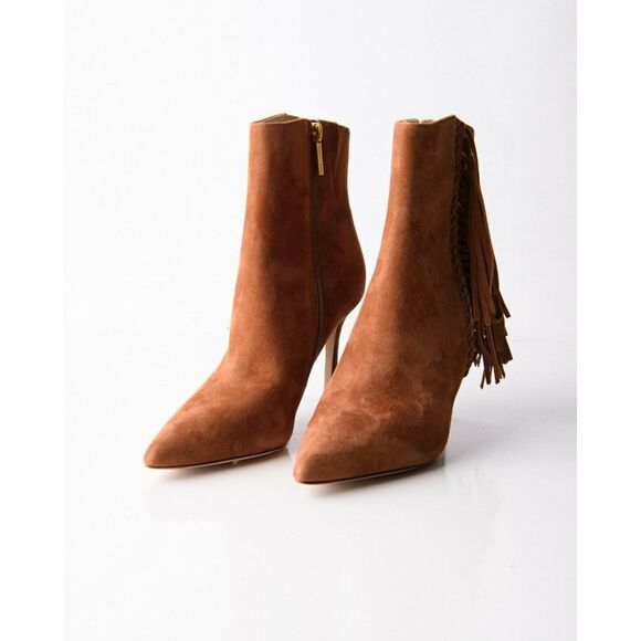 Veronica Beard Nyomi Womens Brown Suede Ankle Boots Booties Fringe 6.5 Eu 36.5 - Picture 1 of 9
